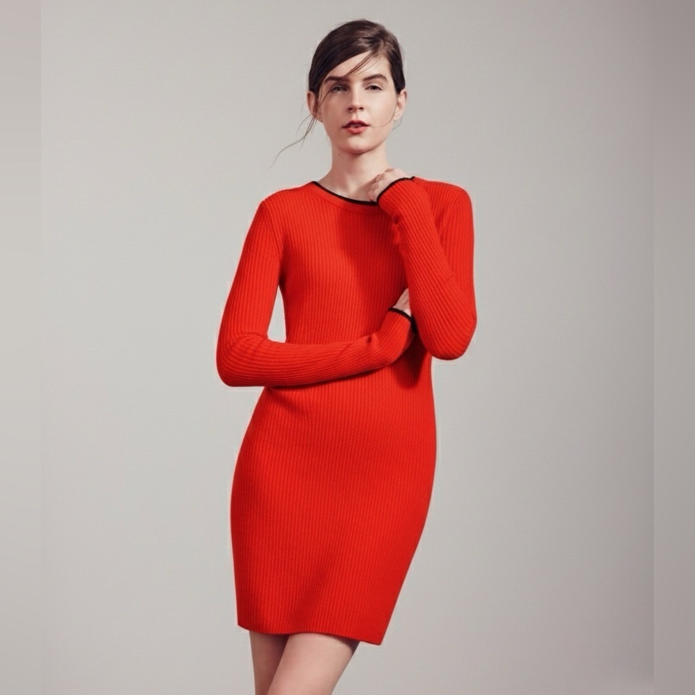 RAG & BONE Women's Liliana Long Sleeve Rib Knit Cashmere Dress - Red, Large